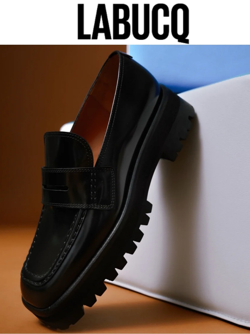 LABUCQ MIKA IN BLACK SPAZZOLATO LEATHER VIBRAM LUG SOLE PLATFORM LOAFERS EU 38